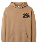 God Loves One More hoodie in tan