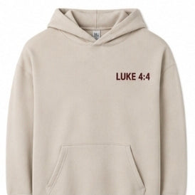 Not By Bread Alone hoodie in sand with Luke 4:4 chest embroidery
